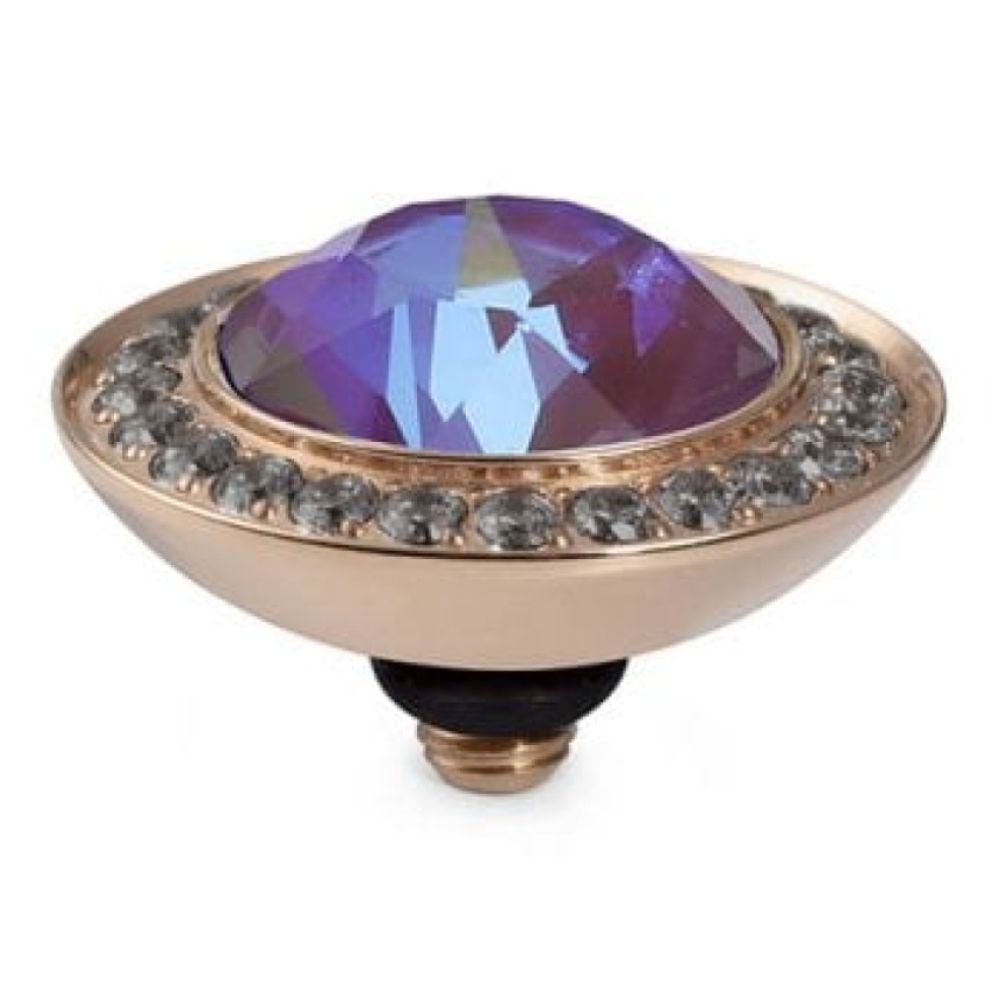 13mm Interchangeable Tondo Deluxe Burgundy Delite Crystal Top in RG With Black Diamond Bordered