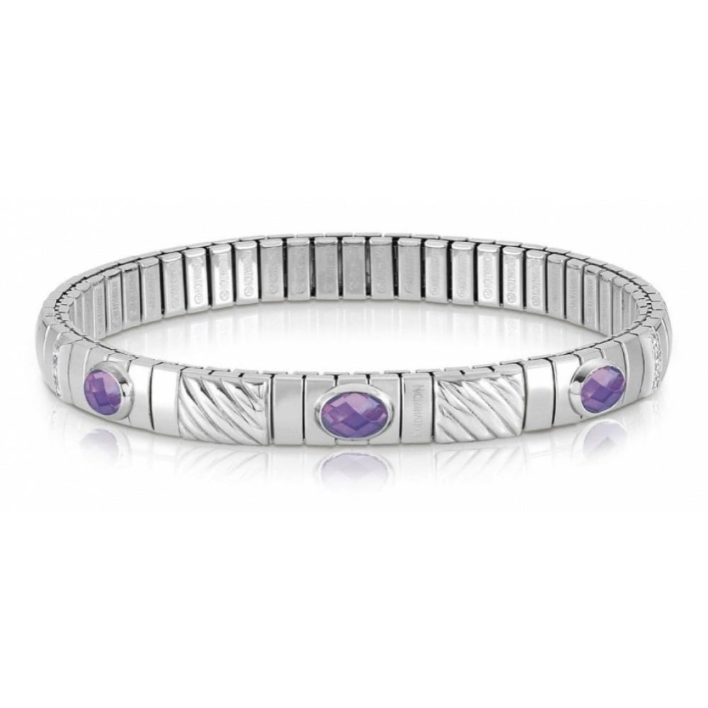 Stretch Bracelet With 3 Purple CZ & White Cubic Zircons