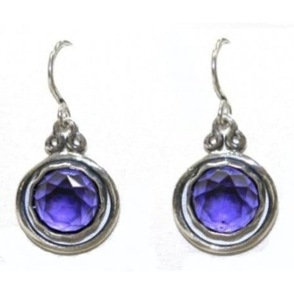 Ladies Handmade Silver Circular Earrings With Amethyst