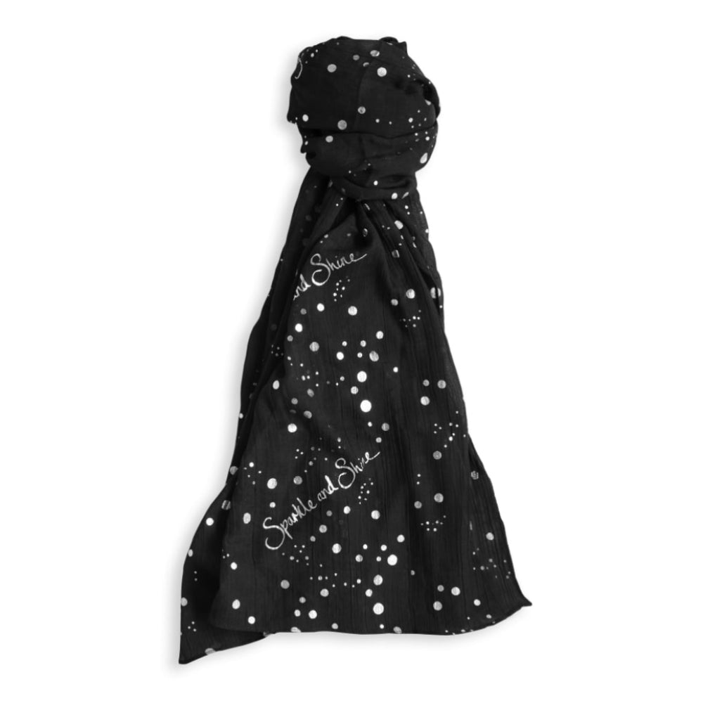 SENTIMENT SCARF - SPARKLE AND SHINE - charcoal/silver foil print - 184x86cm