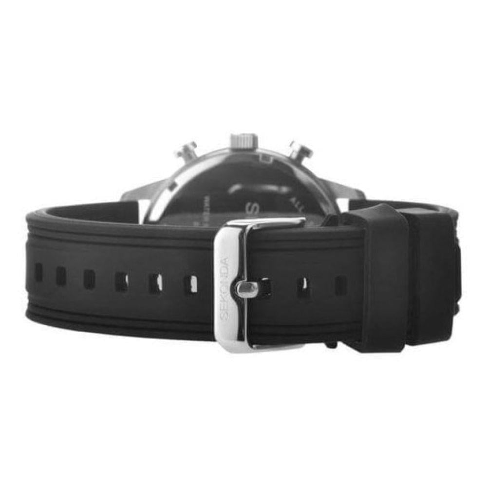 Stainless Steel Black Dial & Black Rubber Strap Gents Chronograph Watch