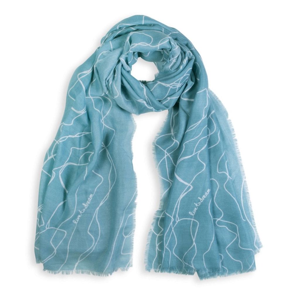 Sentiment Scarf - Live To Dream- Turquoise - Frayed Edge