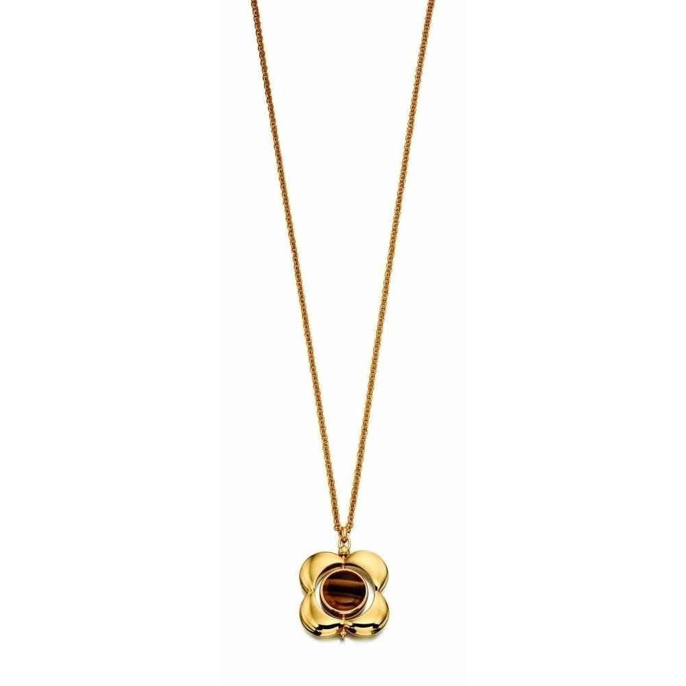 Yellow Gold plated Inlay Rotating Flower Necklace
