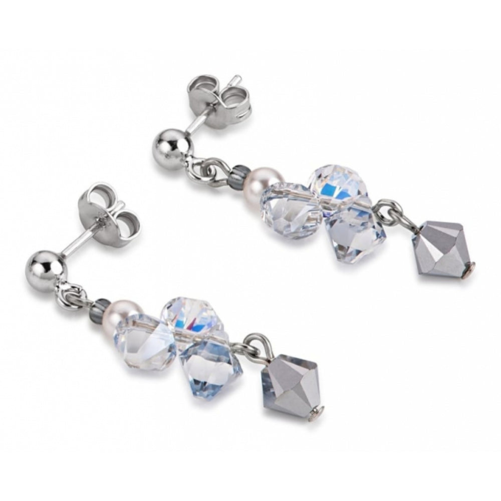 Silver Crystals & Small Pearls Earrings