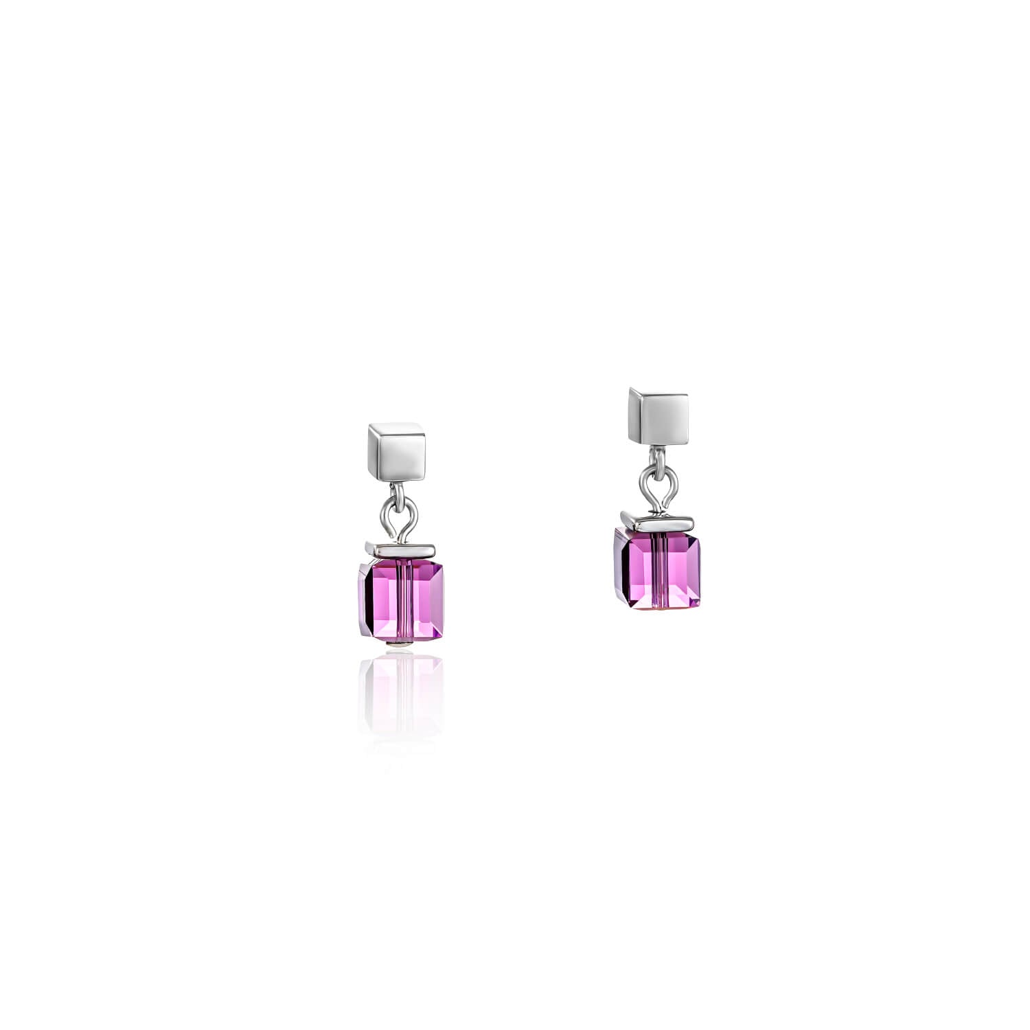 Swarovski Crystals & Amethyst Geo Cube Stainless Steel Earrings