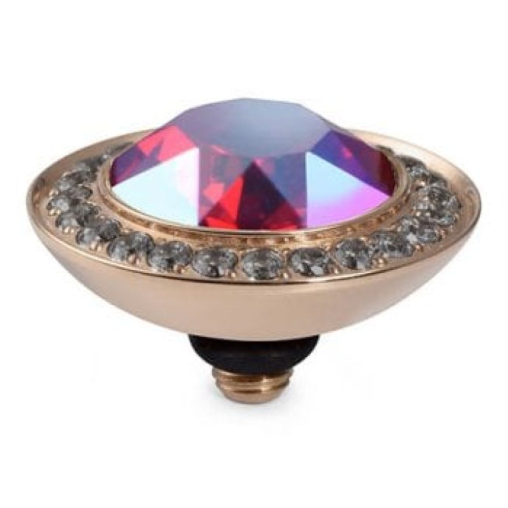 13mm Interchangeable Tondo Deluxe Light Siam Shimmer Crystal Top in RG With Black Diamond Bordered