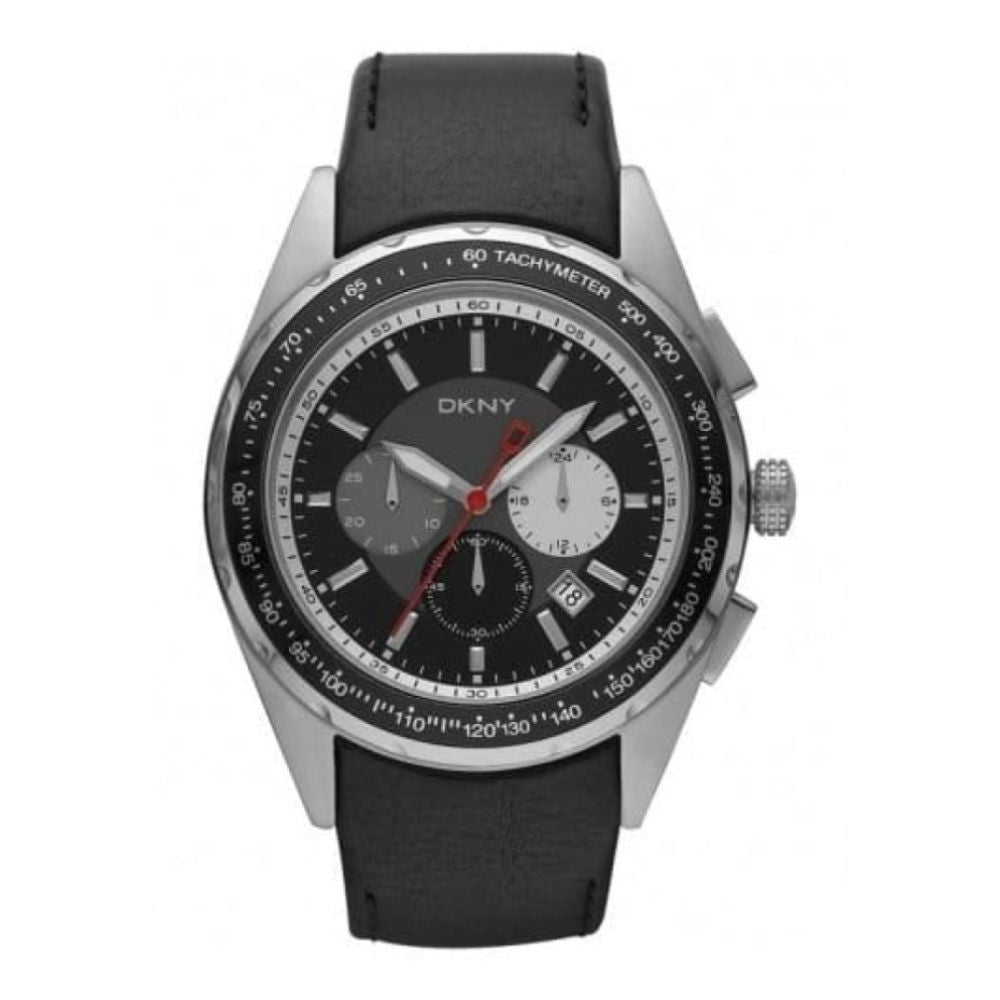 Gents Black Leather Chronograph Strap Watch