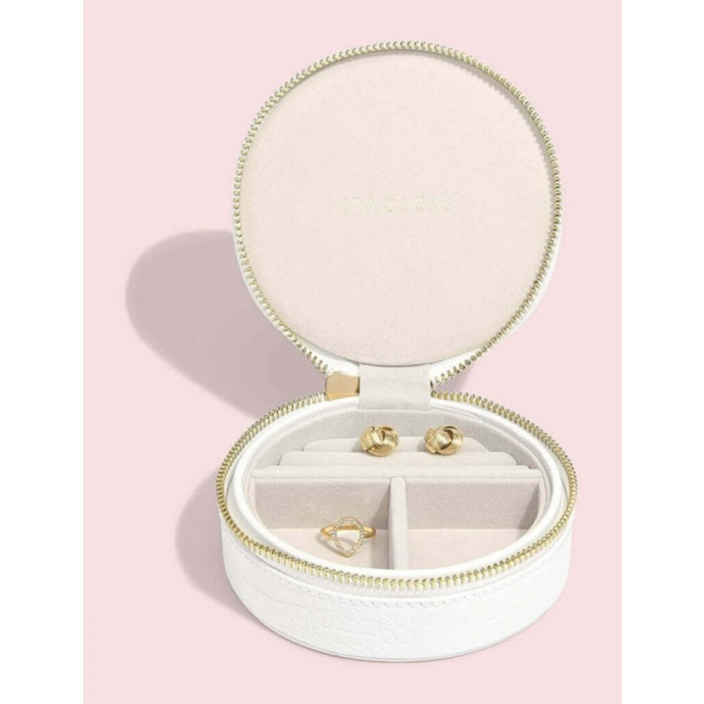 Chalk White Croc Round Travel Box