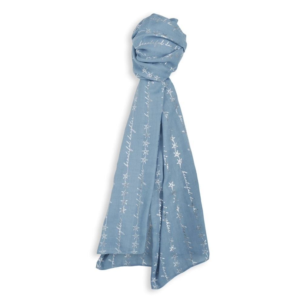 SENTIMENT SCARF - BEAUTIFUL DAUGHTER - misty blue/silver foil print - 184x86cm