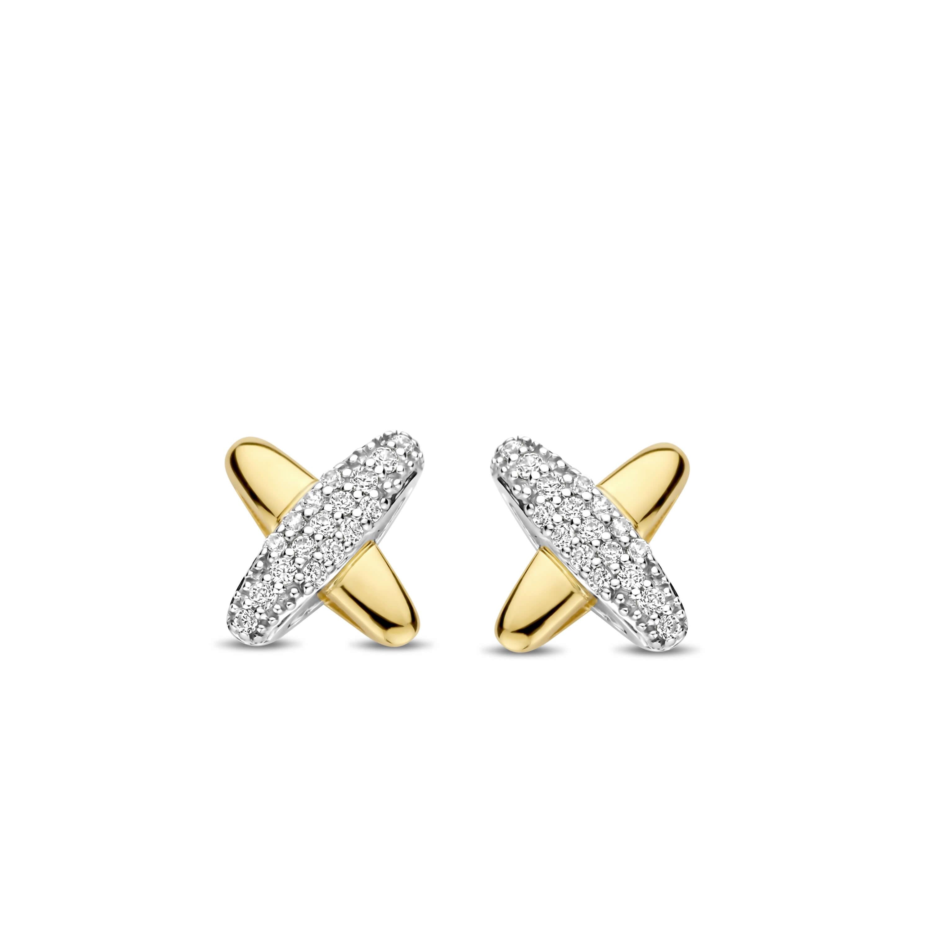 Two Tone Cross Design Stud Earrings