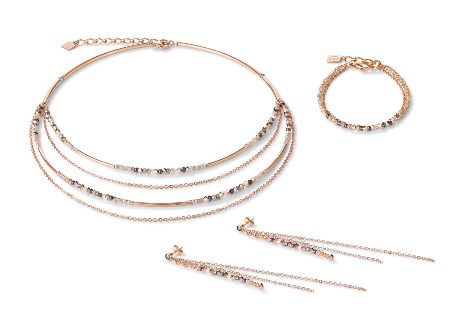 Fine Waterfall Rose Gold & Grey Earrings With Stickpin