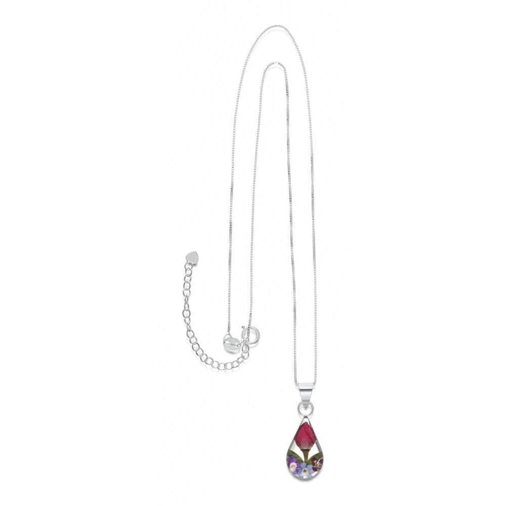 Silver Pendant - Mixed flower - Teardrop