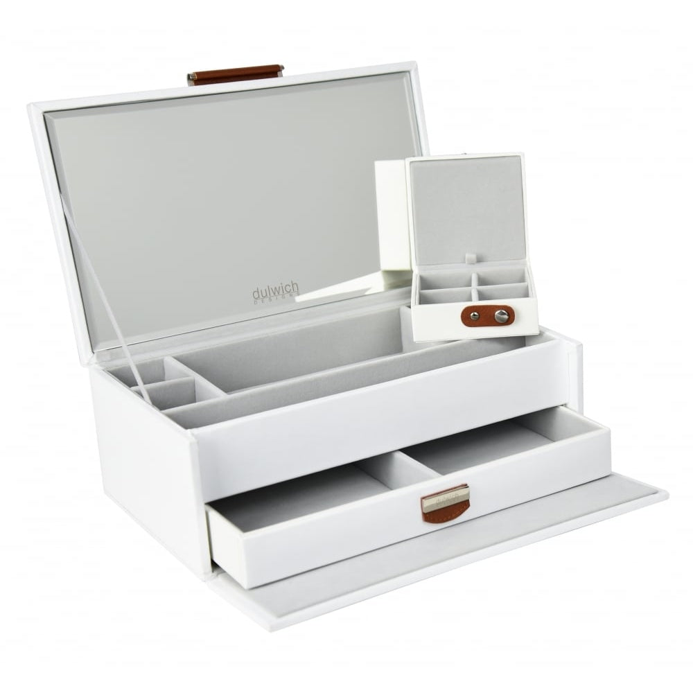 White Leather Medium Jewellery Box