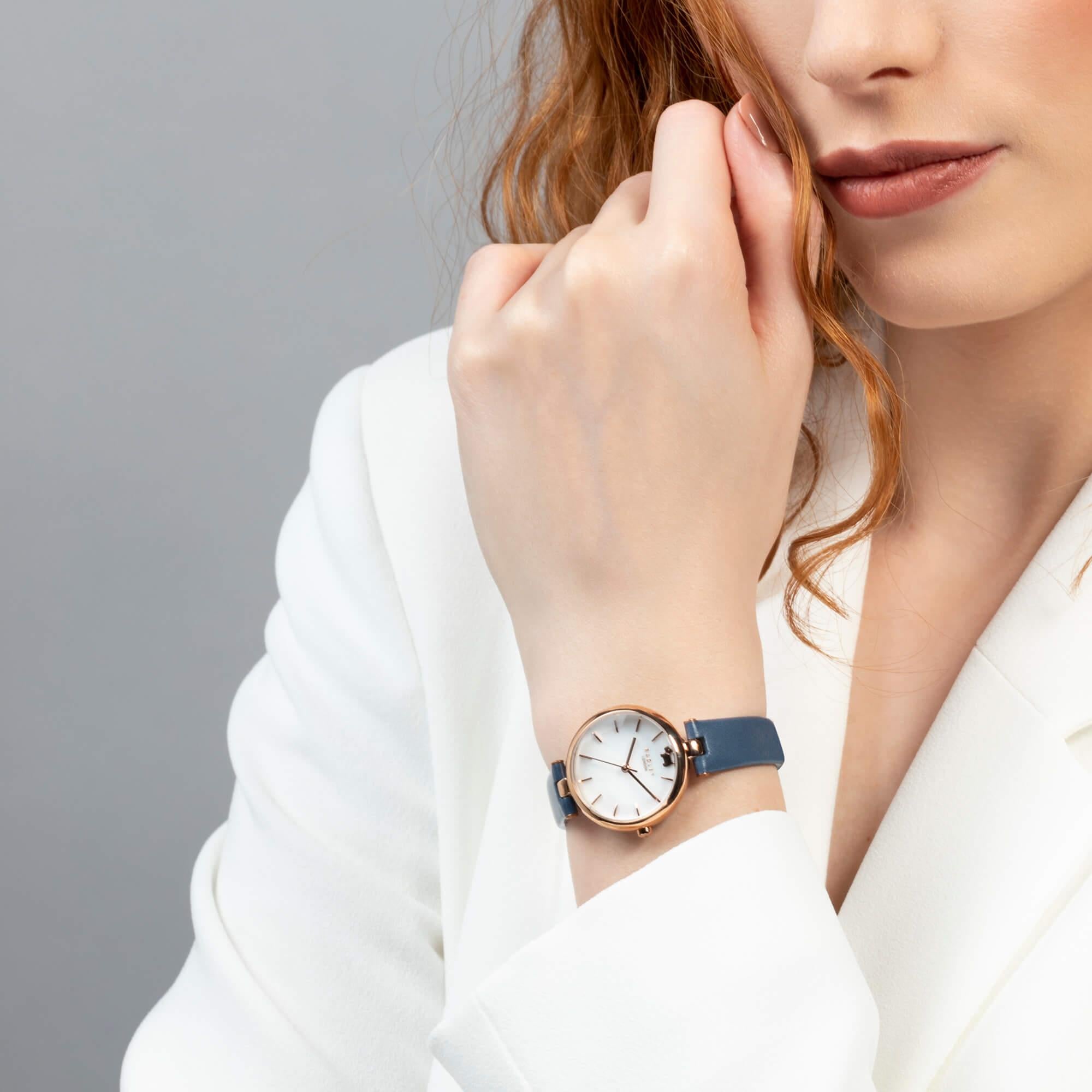 Ladies RG Plated Denim Blue T-Bar Strap Watch