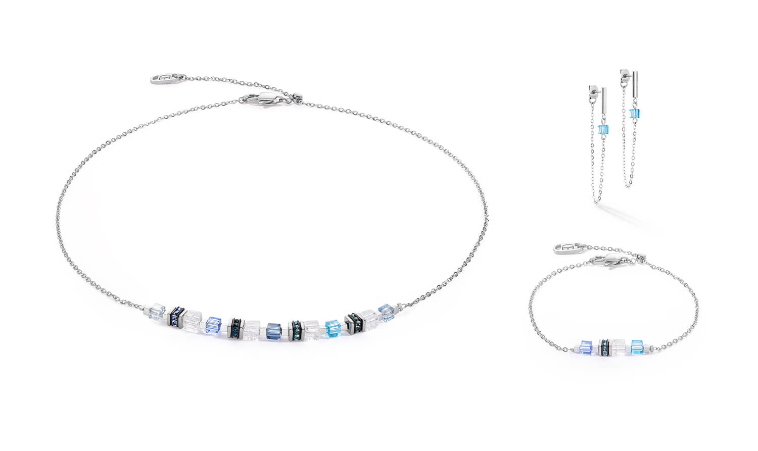 Mini Cubes & Chain Bracelet In Blue-Silver