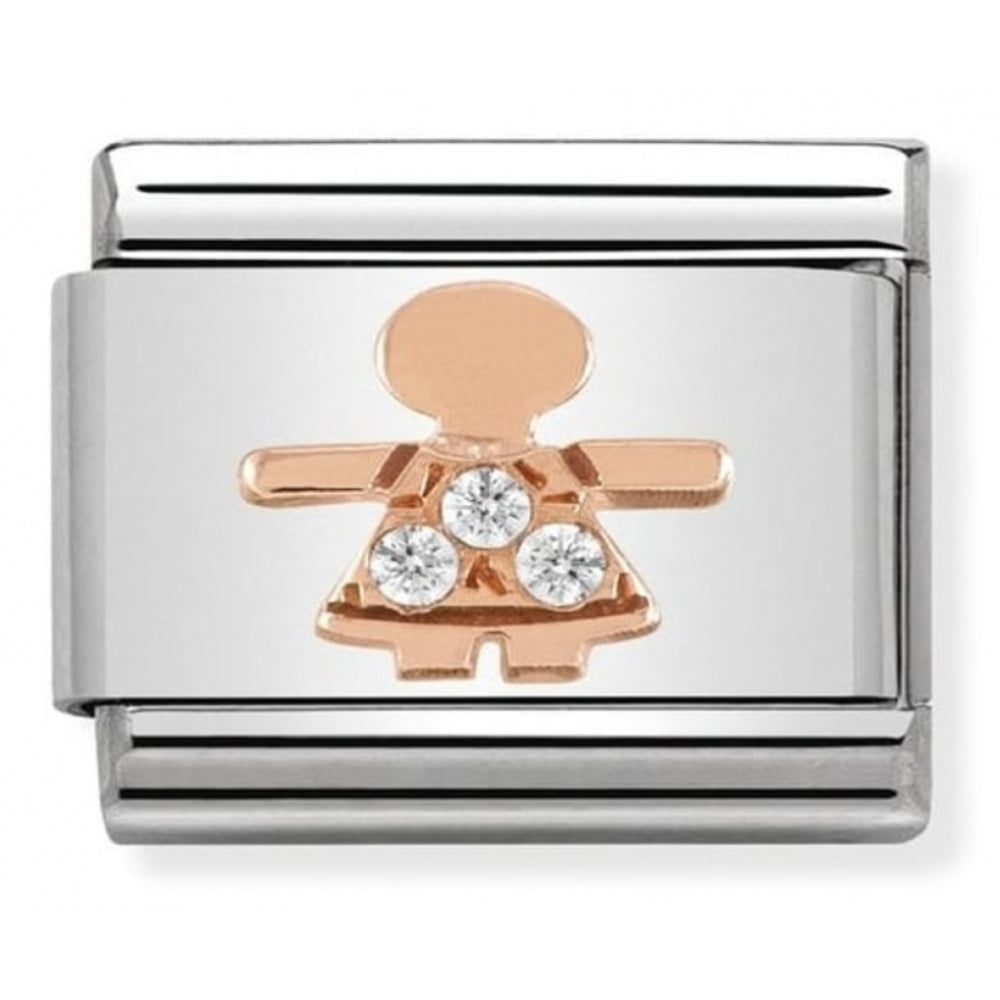 Composable Classic Little Girl Symbol In Stainless Steel With 9K Rose Gold And CZ Charm