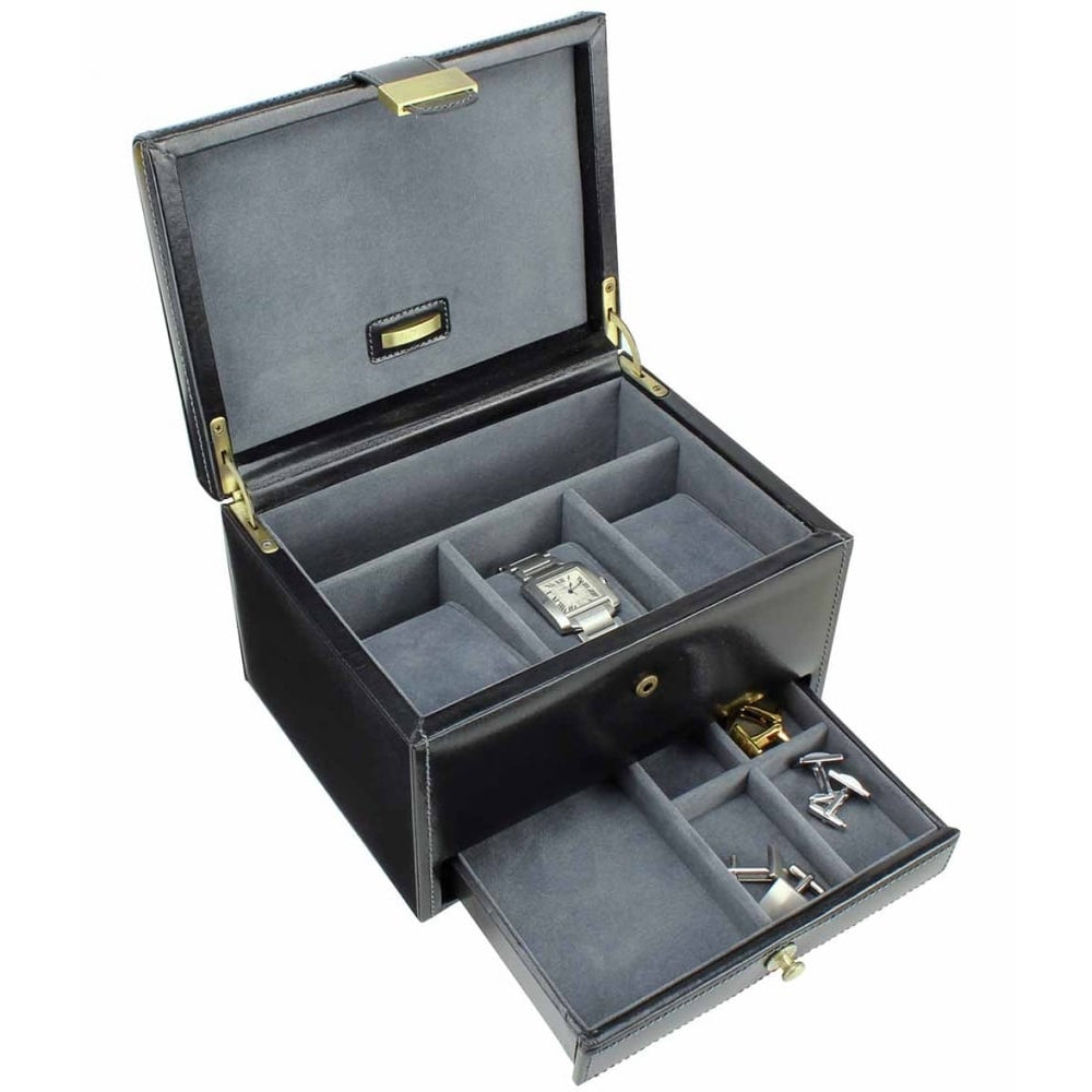 Black 3 Pieces Watch Box With Grey Lining