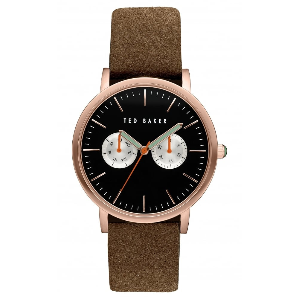 Brown Leather Rose PVD Plated Dual Dial Watch