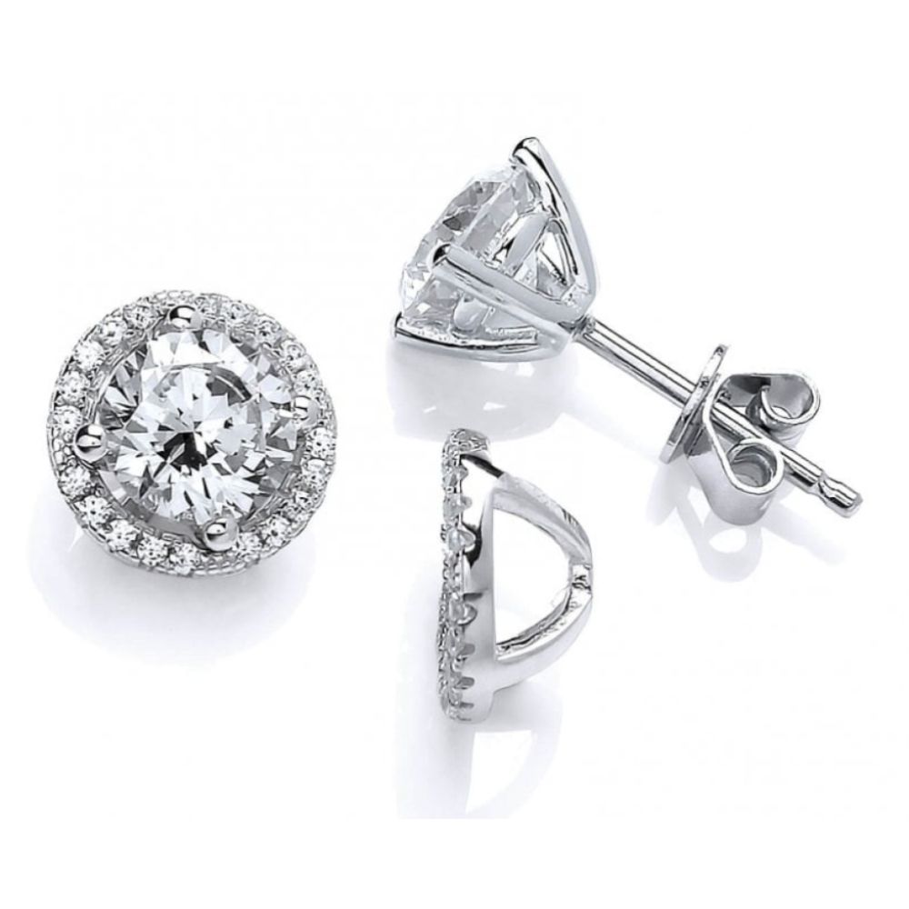 CZ With Halo Jacket Earrings