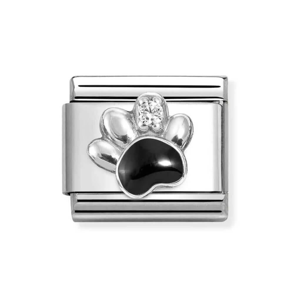 Composable Classic Link Black Paw Print Enamel In 925 Silver & CZ