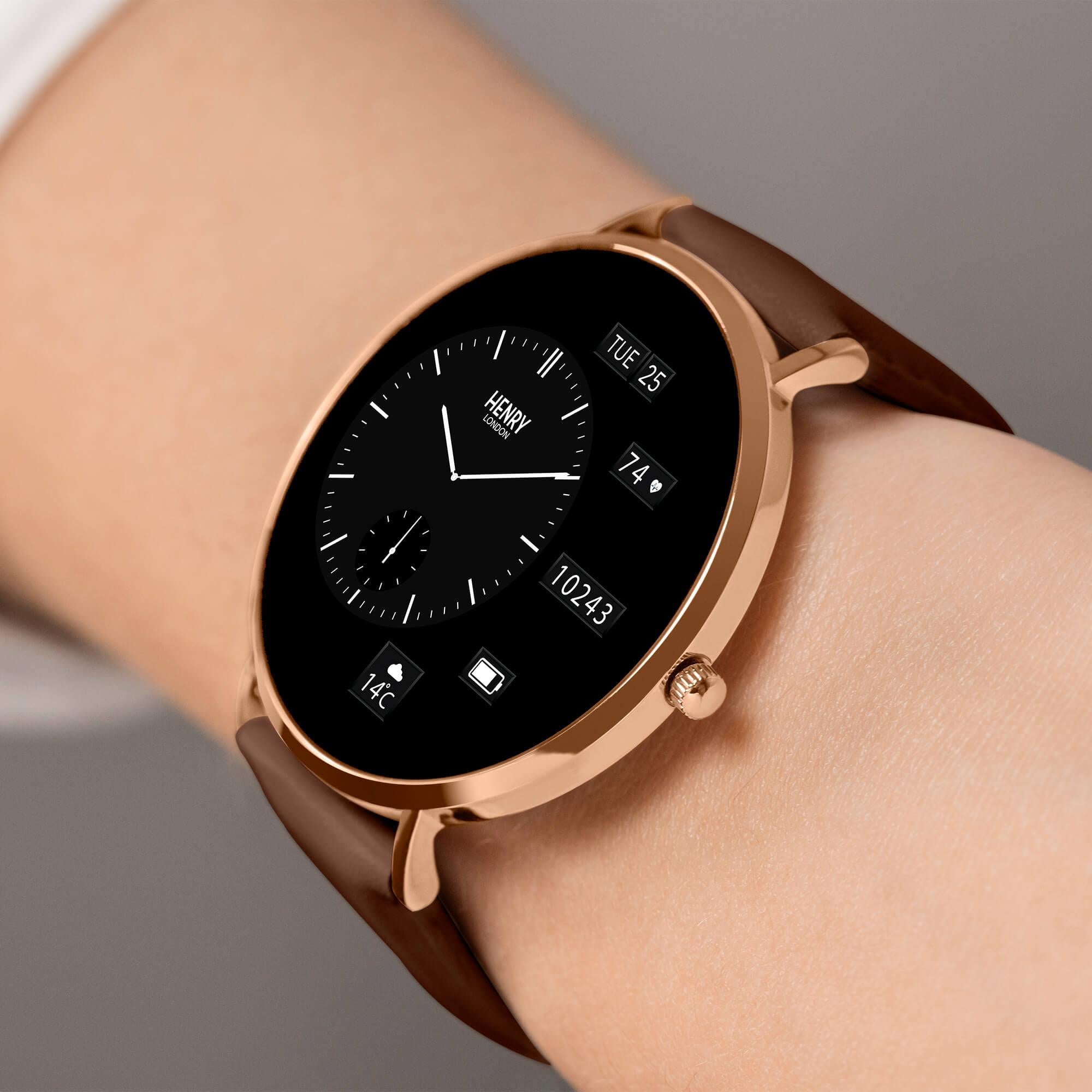 Smart Amoled Rose Gold & Tan Leather Strap Watch