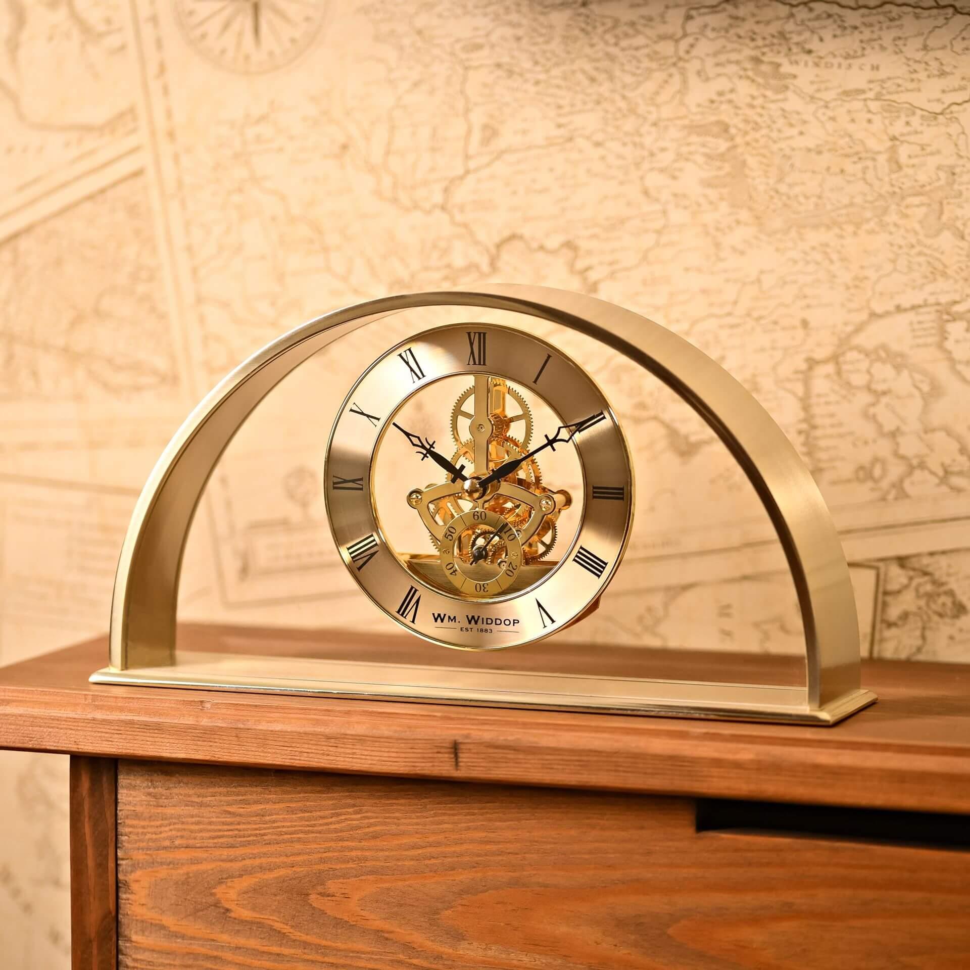 Gold Arch Mantel Clock Skeleton Dial Roman