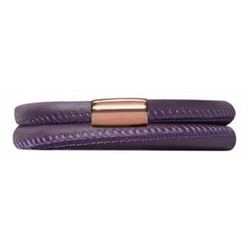 Purple Leather Double Bracelet Rose Gold