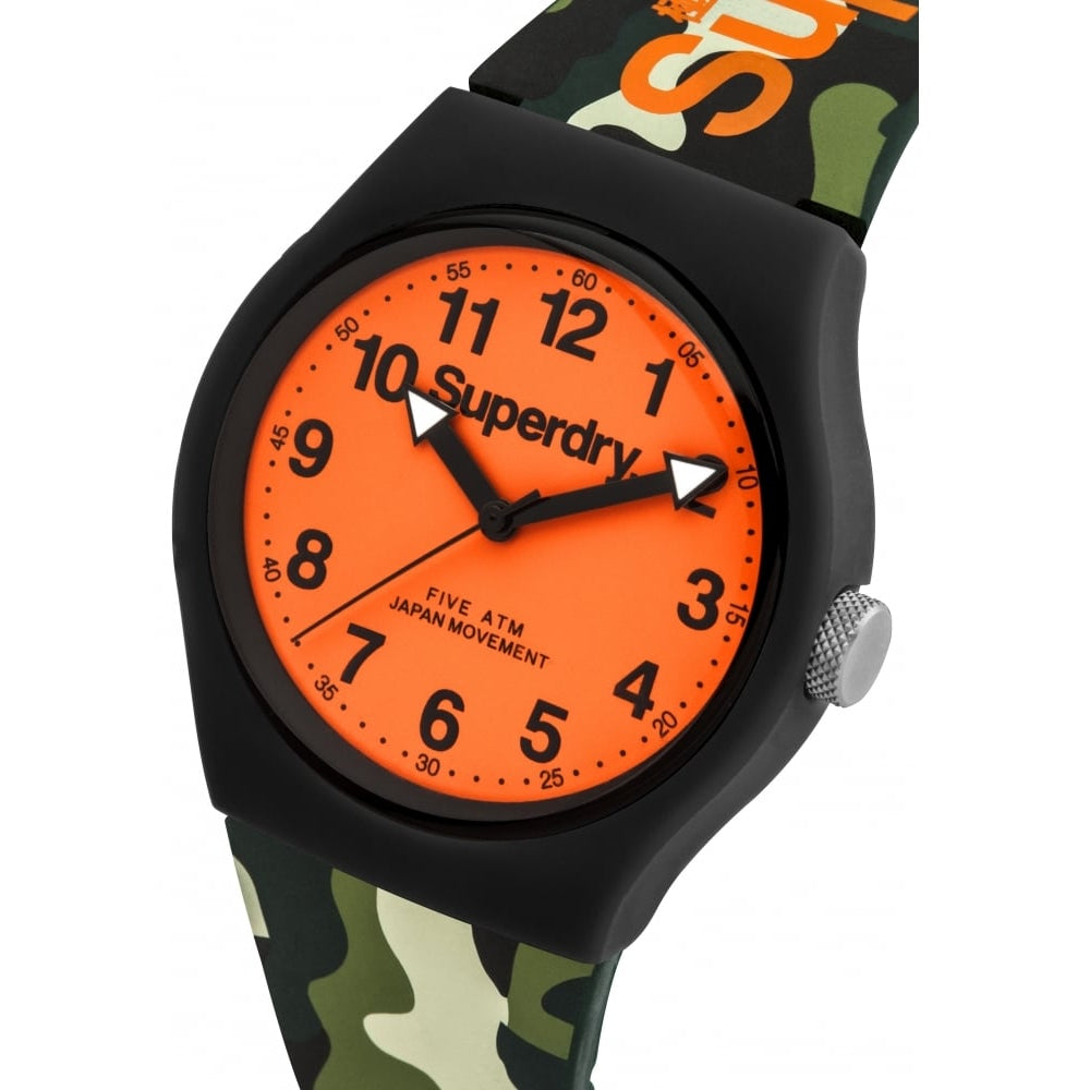 Urban' Green Camo Silicone Strap Watch With Orange Dial