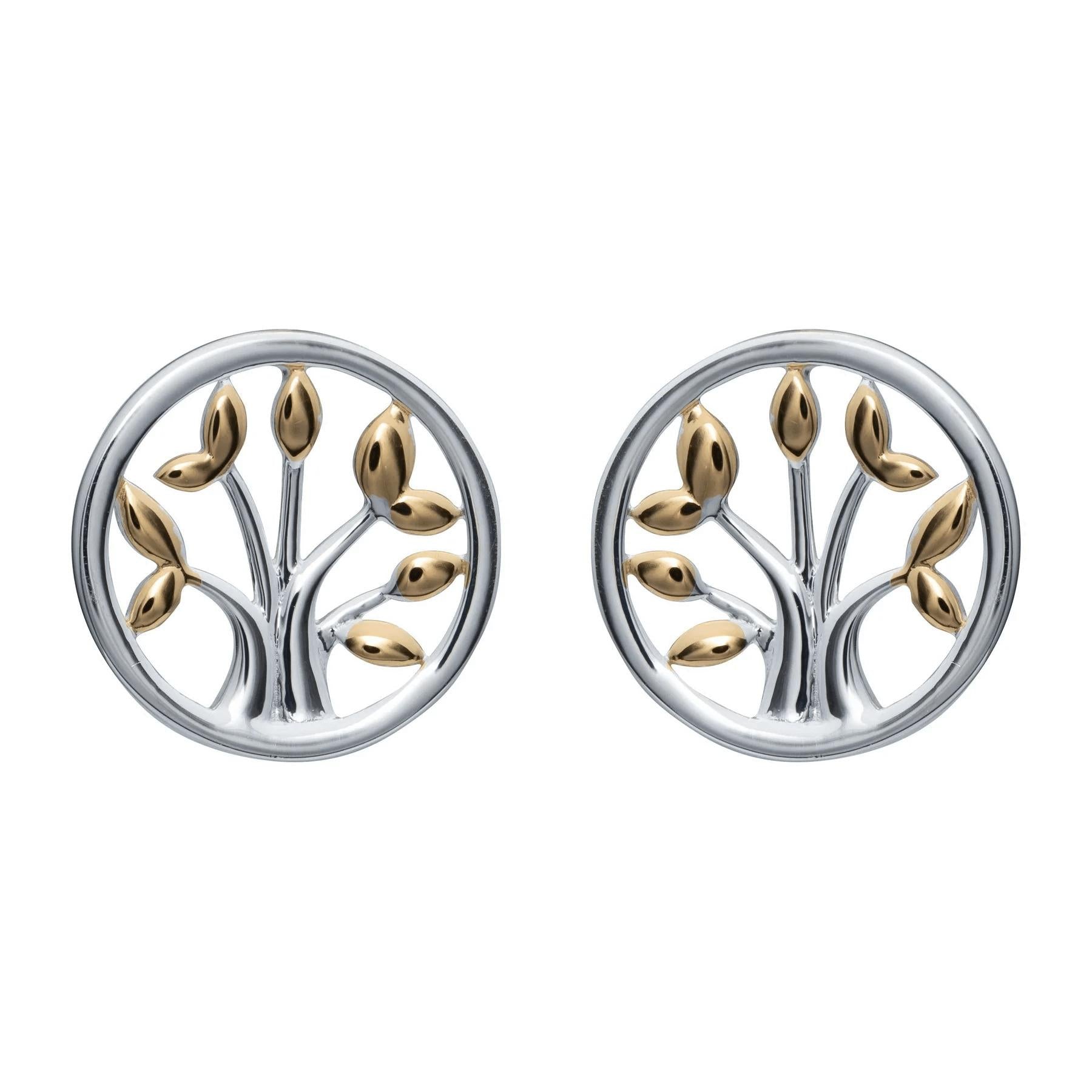 Sterling Silver Tree of Life Stud Earrings with YG