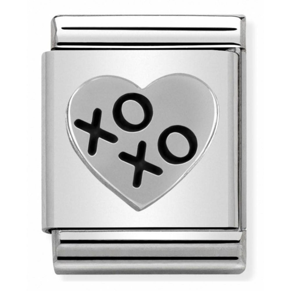 Composable Big Oxidized Stainless Steel And Sterling Silver XOXO Heart Charm