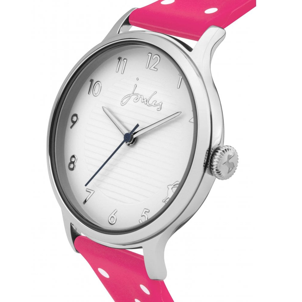Pink With White Polka Dot Silicone Strap White Dial Ladies Watch