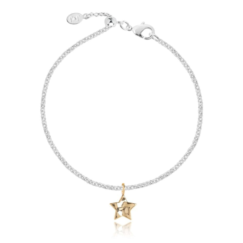 WISH Bracelet - Star Bracelet - Yellow Gold Charm - Silver Chain - Bracelet - 19cm Adjustable