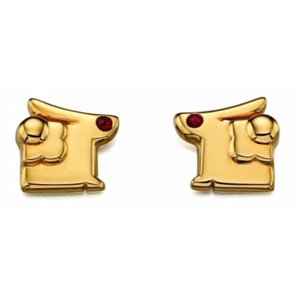 Red Swarovski Yellow Gold Plated Rabbit Stud Earrings