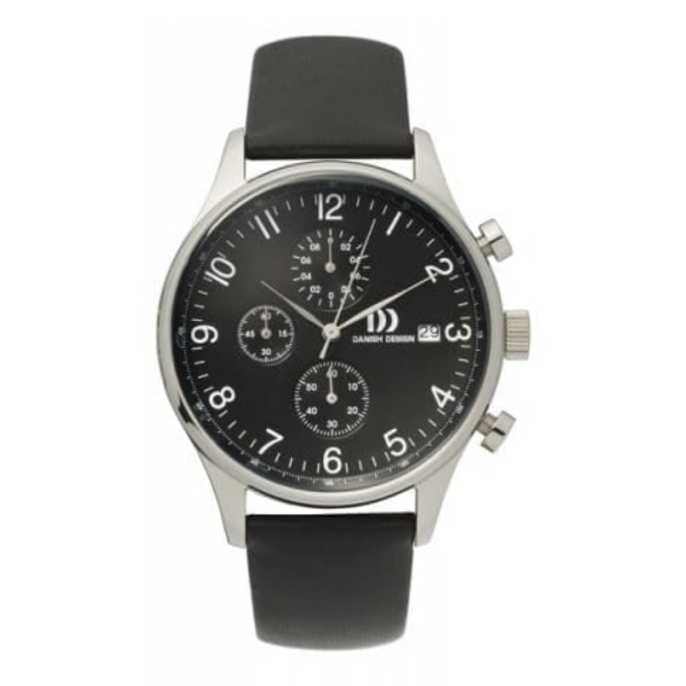 Black Leather Chronograph Wristwatch