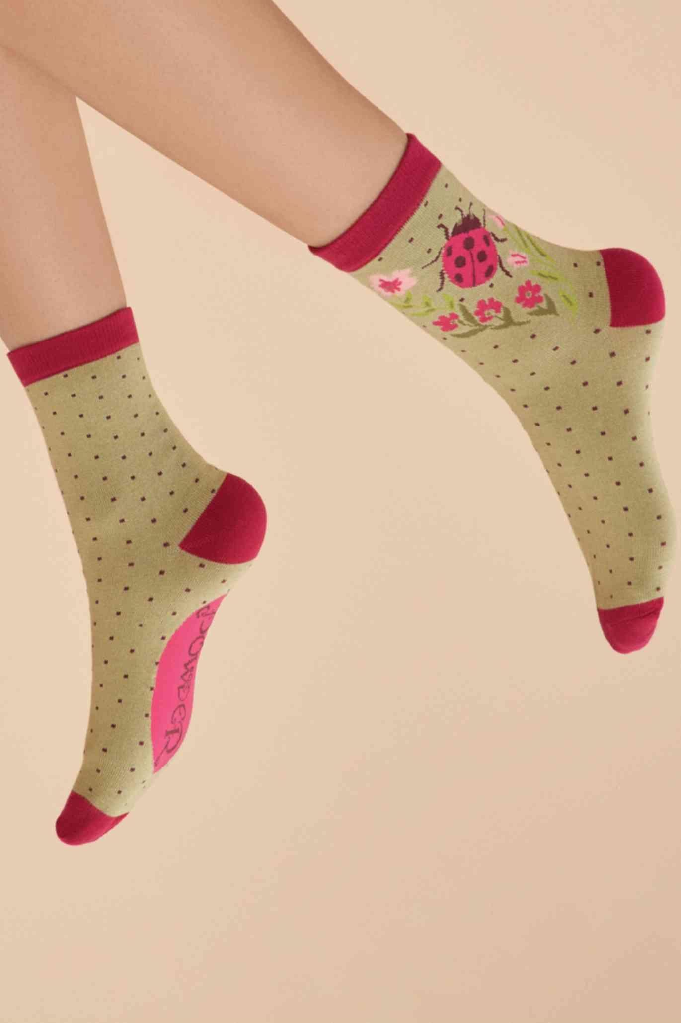 Ladybird Ankle Socks - Sage
