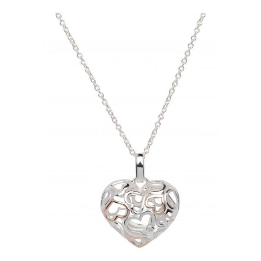 Silver 925 Heart Pendant Rose Gold Plating Heart Pattern and CZ Chain