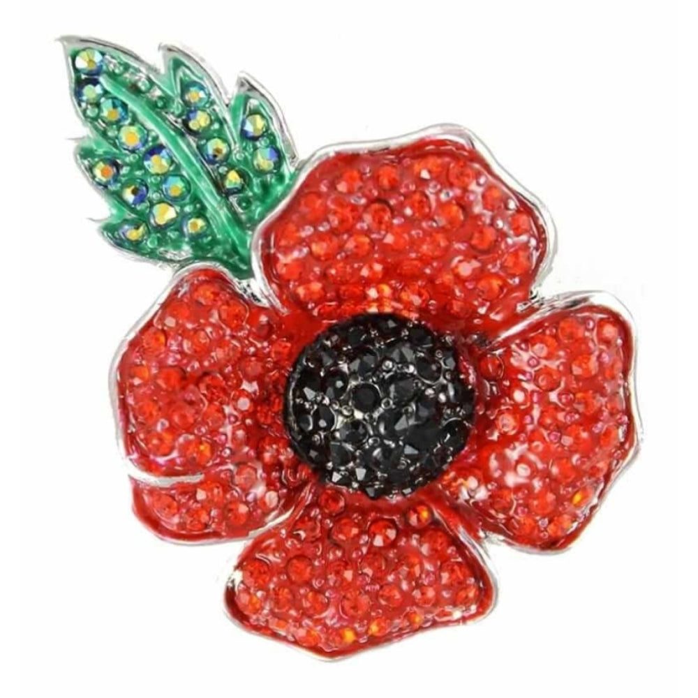 4 Petal Large Red Crystal Poppy Brooch 30mm