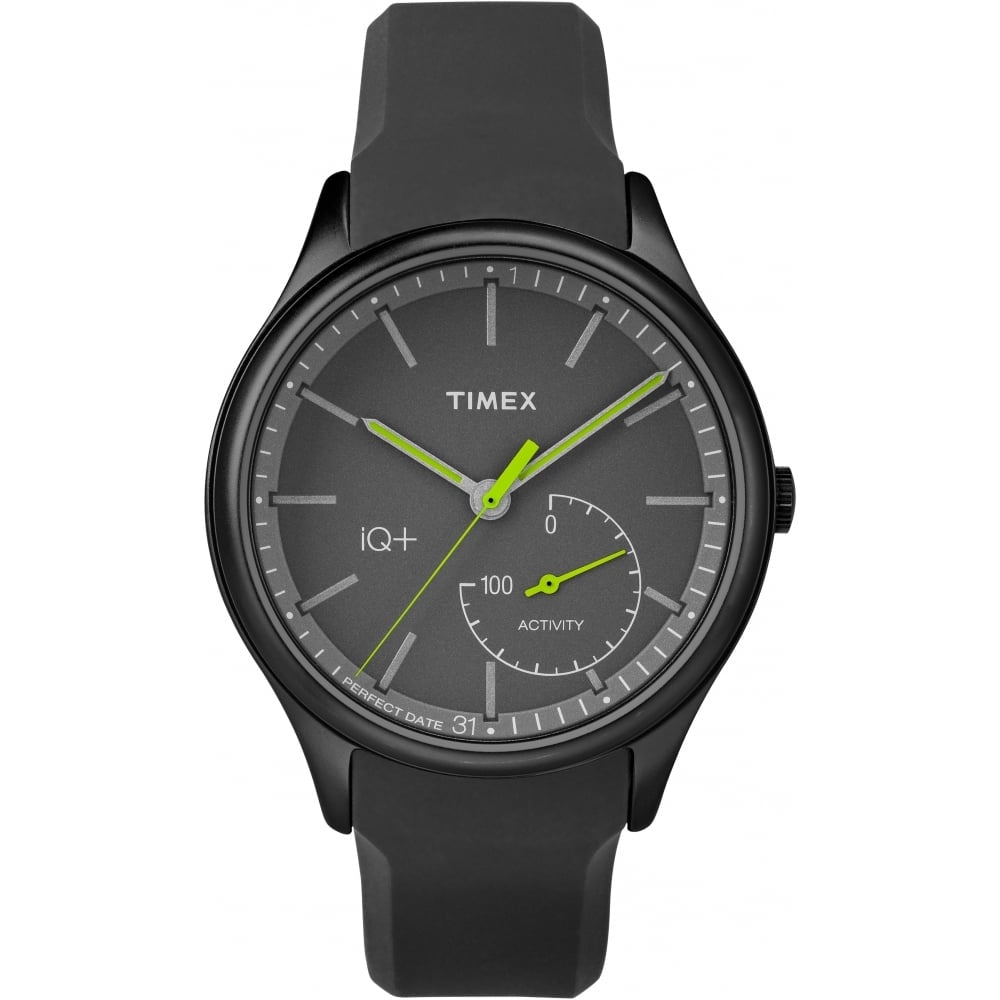 iQ+Move Mens Black finish Case Black Dial Lime Green Accents Black Silicone Strap