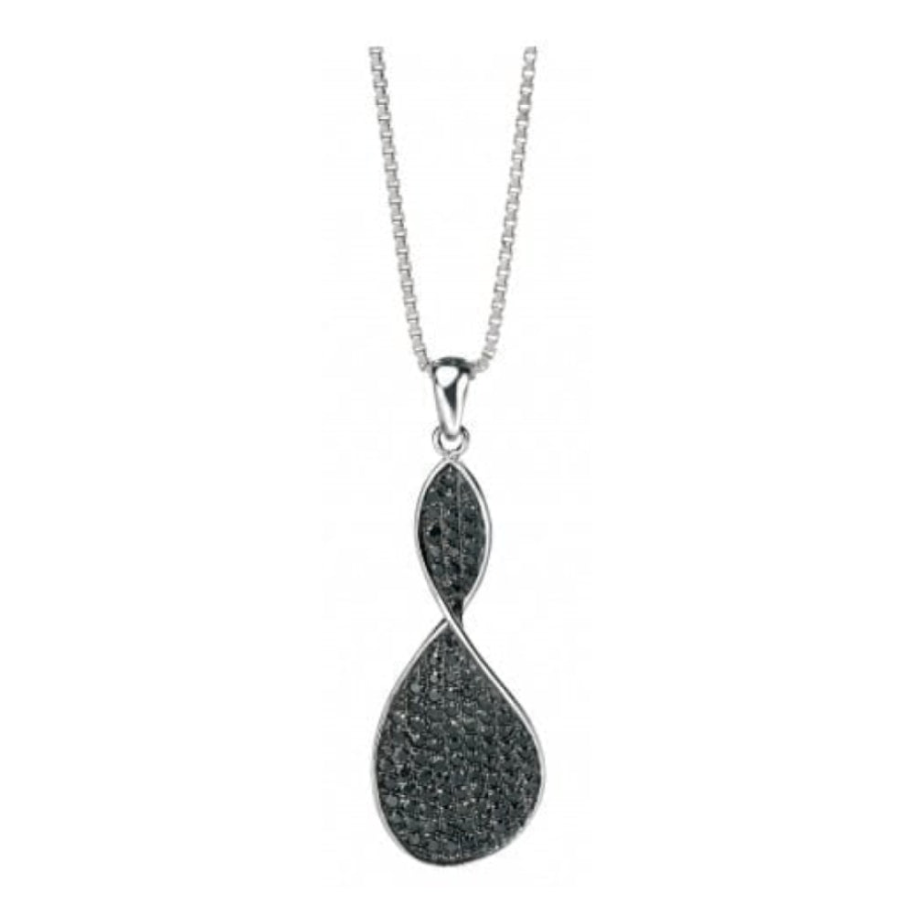 Ladies Black Cubic Zironia Pave Twist Pendant Necklace