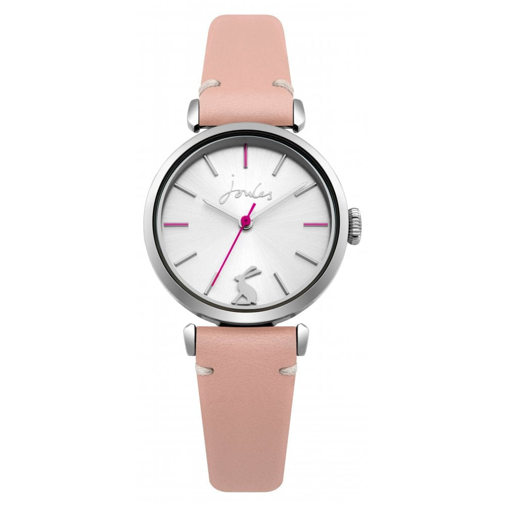 Pink Leather Strap Sliver Sunray Dial Ladies Watch