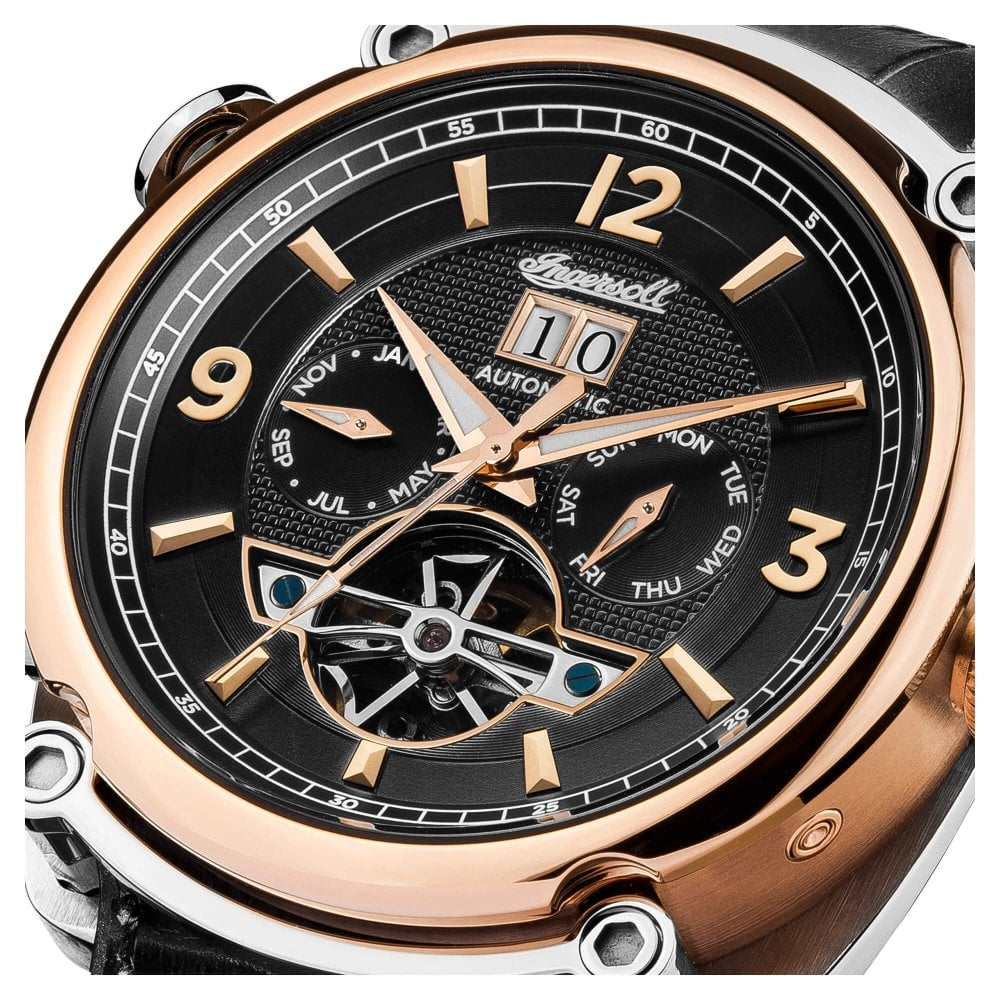 Mens The Michigan Automatic Watch with Black Dial and Black Leather Strap