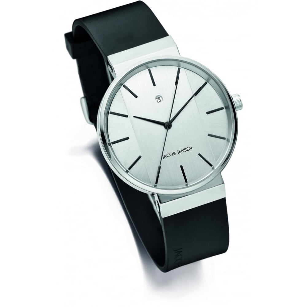 Stainless Steel Silver Dial & Black Silicone Strap Gents Watch