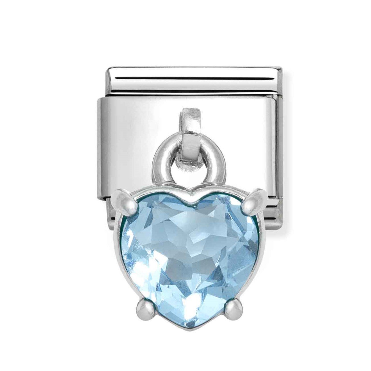 Composable Classic Link With Heart Cut Light Blue CZ Charm In 925 Silver