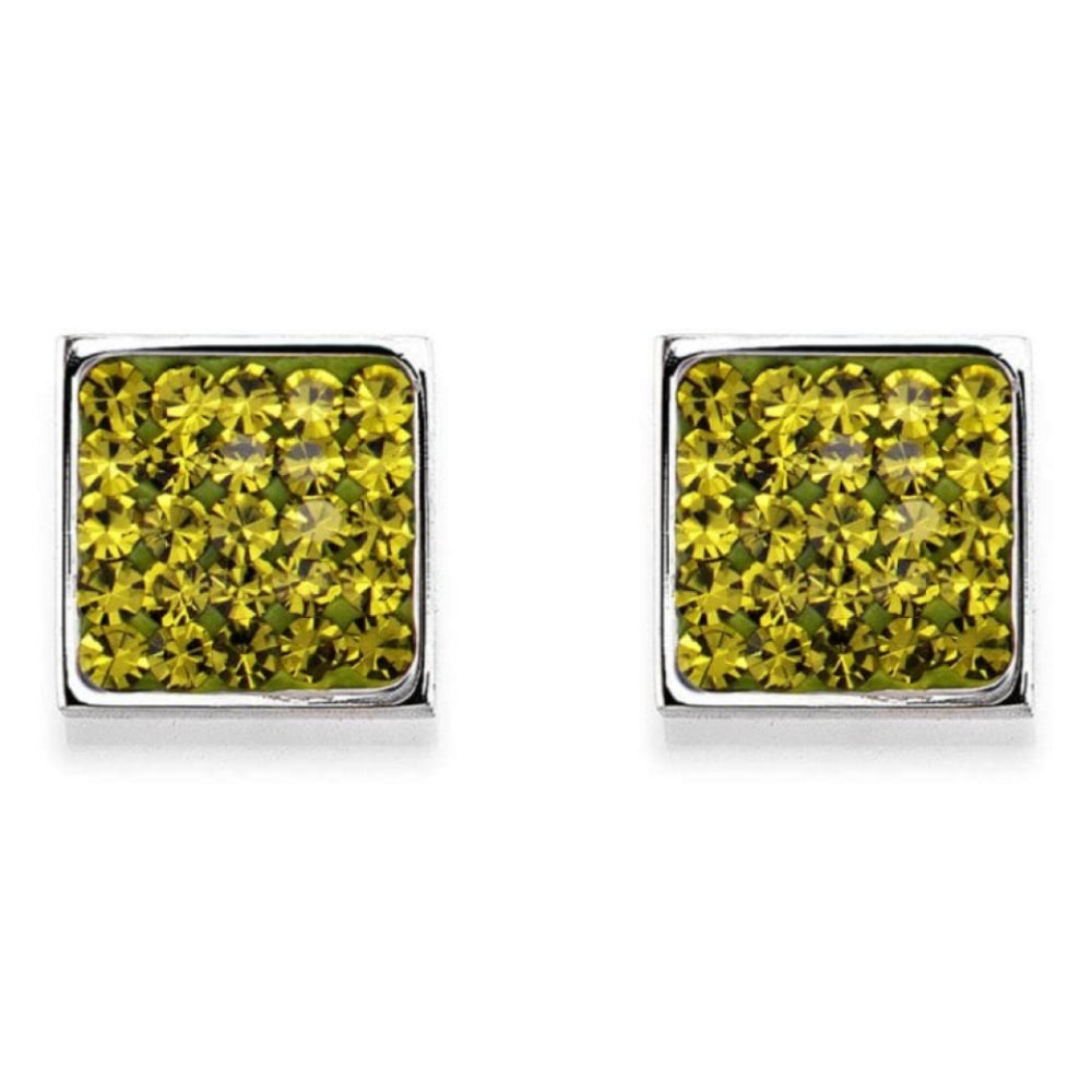 Square Earrings with Stickpin & Olive Swarovski Crystals