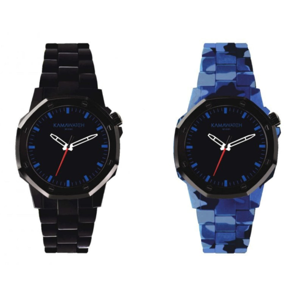 Castell Ocean Black & Blue Camouflage Print Strap Wristwatch