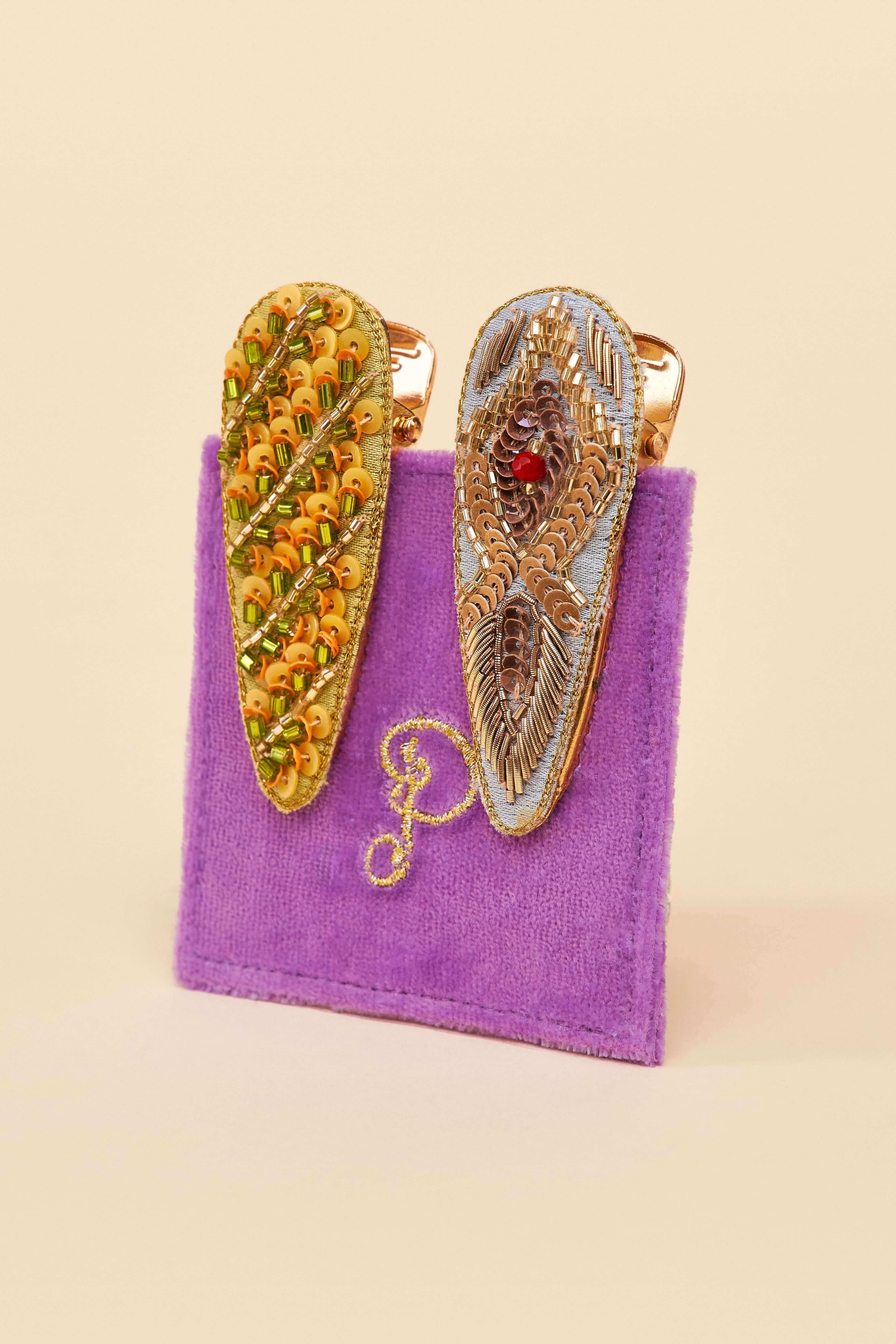 Feather & Stripe Hair Clips, Pack of 2