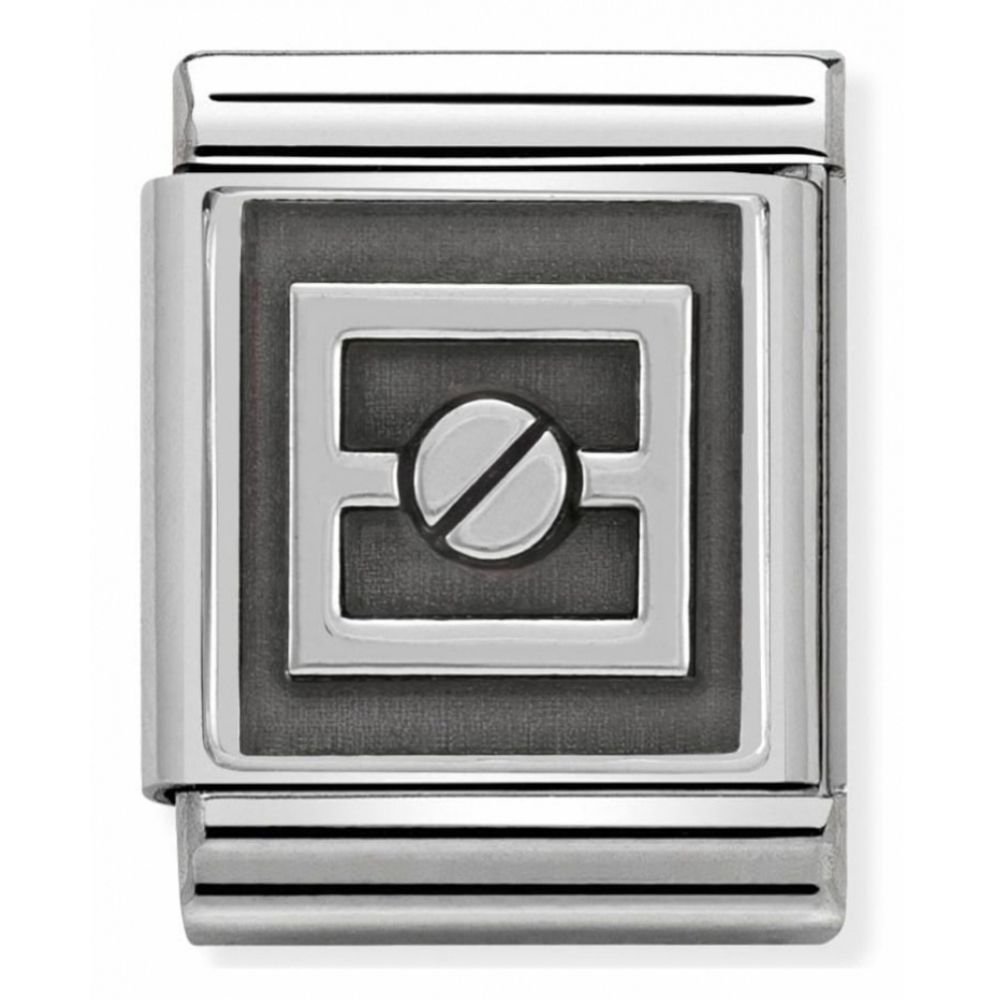 Composable Oxidized 1 Screw Symbol Stainless Steel And Sterling Silver Big Charm