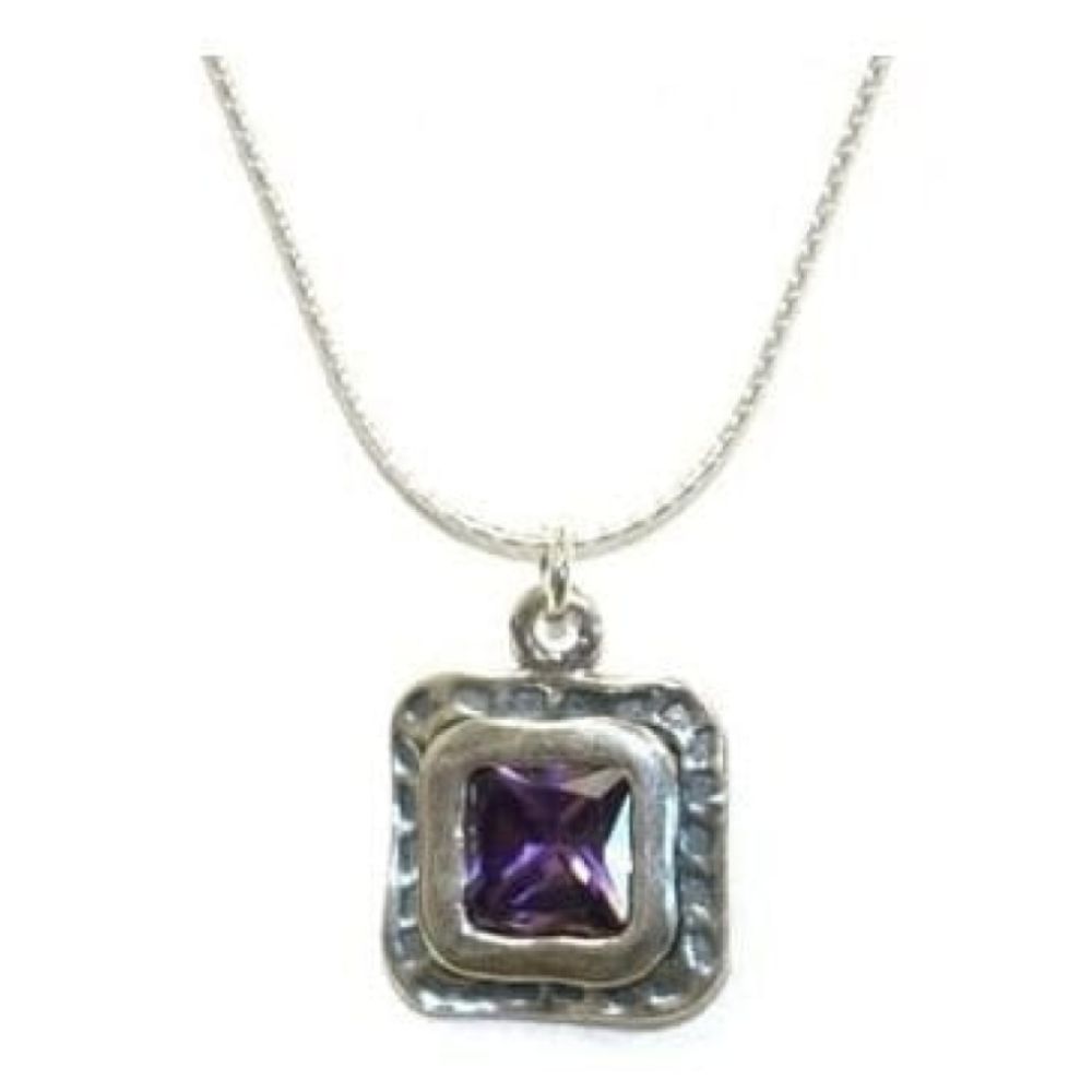 Ladies Square Shaped Purple Amethyst Stone Necklace