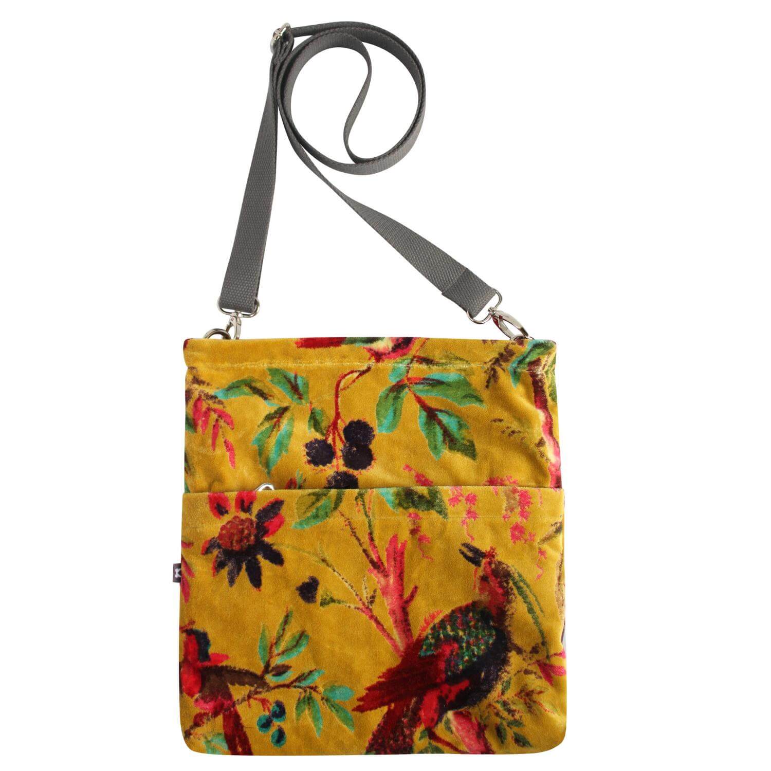 Printed Mustard Velvet Messenger Bag