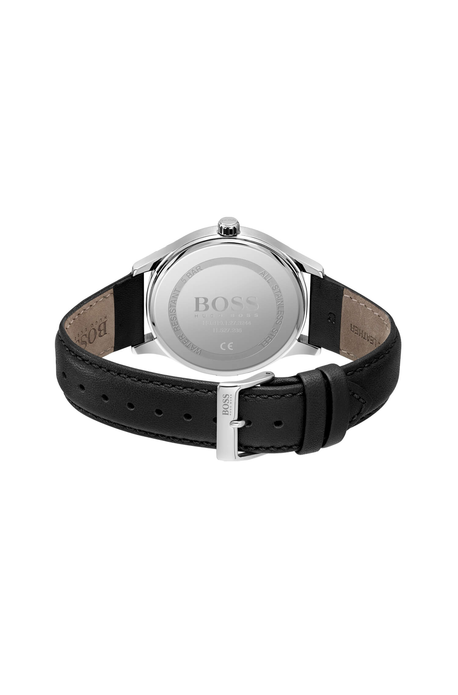 Elite Stainless Steel Silver Dial With Black Leather Strap Gents Watch